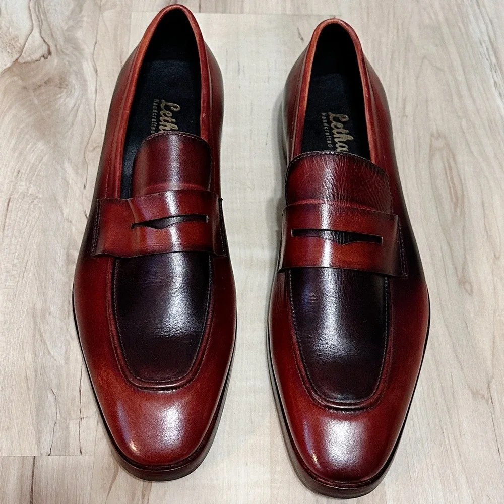 Lethato Handcrafted Leather Penny Loafer New without box Size 11.5/12 in‎ Brown